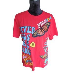 BKYS “Better Things Are Coming” Red Graphic Butterfly T-Shirt Size Small